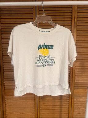 Prince Pickleball Washington Championships Graphic Crop T-Shirt White Retro Prep